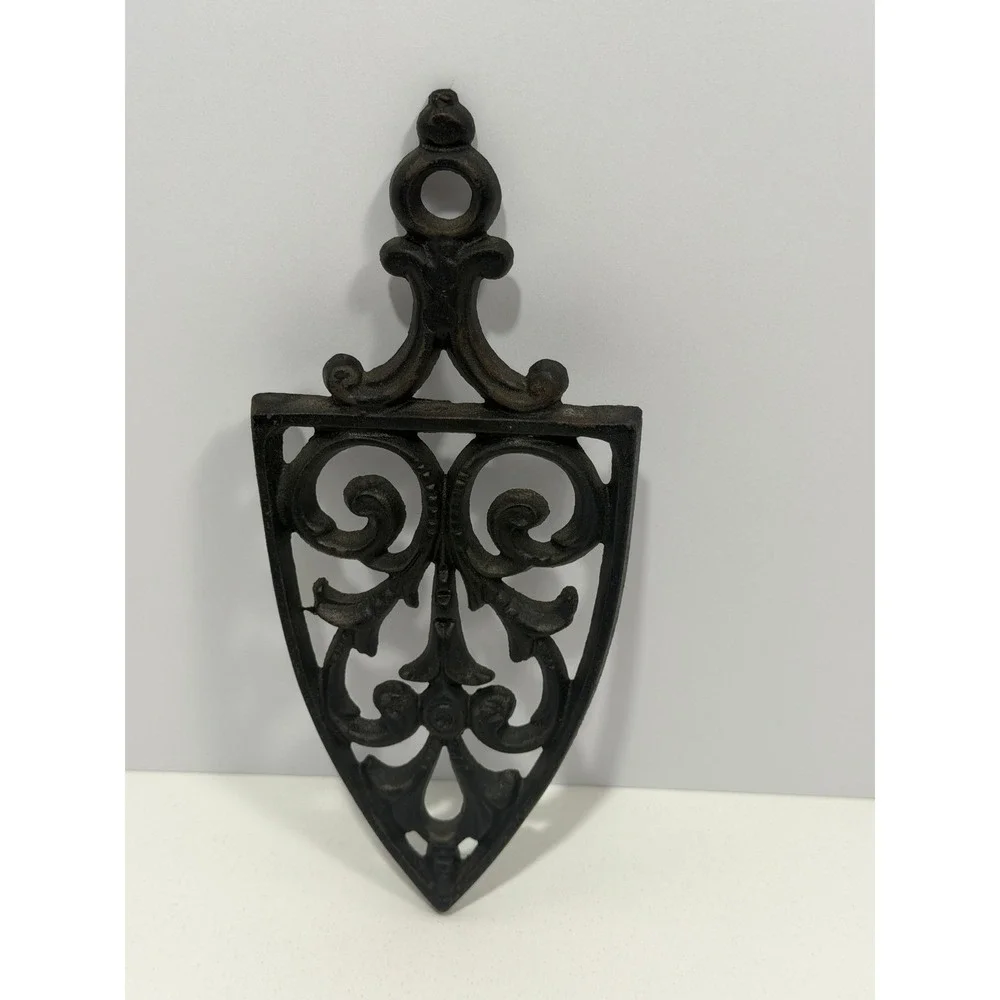Wilton Cast Iron Trivet T-12 Black Scrollwork Shield Shape Wall Decor 8.75 inch